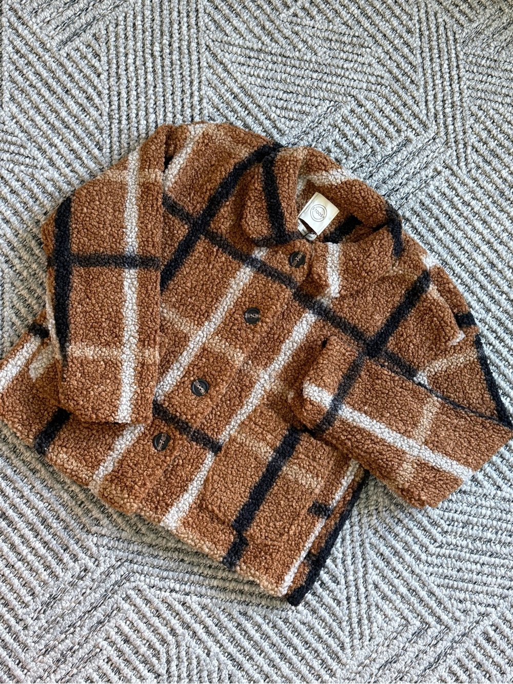 Stoosh Brown Plaid Sherpa Puffer Jacket
